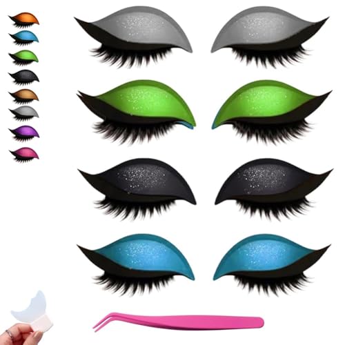 Lazy Eye Shadow Wimpernpflaster, 2-in-1 Wiederverwendbare Augen-Make-up-Aufkleber, Wiederverwendbarer 3D-Lidschatten-Aufkleber, Make-up-Wimpernaufkleber Mit Werkzeug, 3D-Electric-Eye-Make-up(4PCS-2) von Homtrator