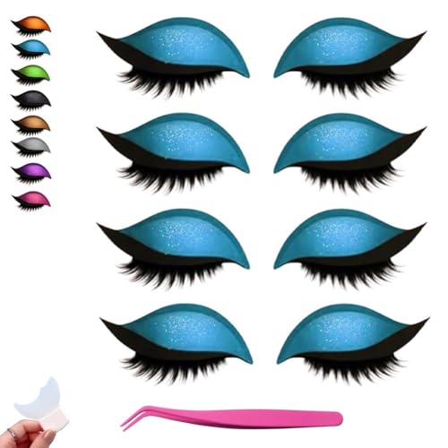 Lazy Eye Shadow Wimpernpflaster, 2-in-1 Wiederverwendbare Augen-Make-up-Aufkleber, Wiederverwendbarer 3D-Lidschatten-Aufkleber, Make-up-Wimpernaufkleber Mit Werkzeug, 3D-Electric-Eye-Make-up(Blue) von Homtrator
