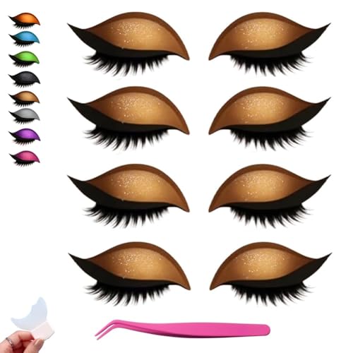 Lazy Eye Shadow Wimpernpflaster, 2-in-1 Wiederverwendbare Augen-Make-up-Aufkleber, Wiederverwendbarer 3D-Lidschatten-Aufkleber, Make-up-Wimpernaufkleber Mit Werkzeug, 3D-Electric-Eye-Make-up(Gold) von Homtrator
