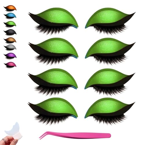 Lazy Eye Shadow Wimpernpflaster, 2-in-1 Wiederverwendbare Augen-Make-up-Aufkleber, Wiederverwendbarer 3D-Lidschatten-Aufkleber, Make-up-Wimpernaufkleber Mit Werkzeug, 3D-Electric-Eye-Make-up(Grün) von Homtrator