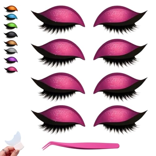 Lazy Eye Shadow Wimpernpflaster, 2-in-1 Wiederverwendbare Augen-Make-up-Aufkleber, Wiederverwendbarer 3D-Lidschatten-Aufkleber, Make-up-Wimpernaufkleber Mit Werkzeug, 3D-Electric-Eye-Make-up(Pink) von Homtrator