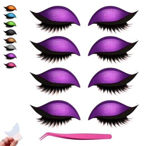 Lazy Eye Shadow Wimpernpflaster, 2-in-1 Wiederverwendbare Augen-Make-up-Aufkleber, Wiederverwendbarer 3D-Lidschatten-Aufkleber, Make-up-Wimpernaufkleber Mit Werkzeug, 3D-Electric-Eye-Make-up(Purple) von Homtrator