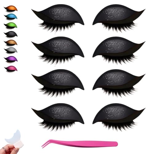 Lazy Eye Shadow Wimpernpflaster, 2-in-1 Wiederverwendbare Augen-Make-up-Aufkleber, Wiederverwendbarer 3D-Lidschatten-Aufkleber, Make-up-Wimpernaufkleber Mit Werkzeug, 3D-Electric-Eye-Make-up(Schwarz) von Homtrator