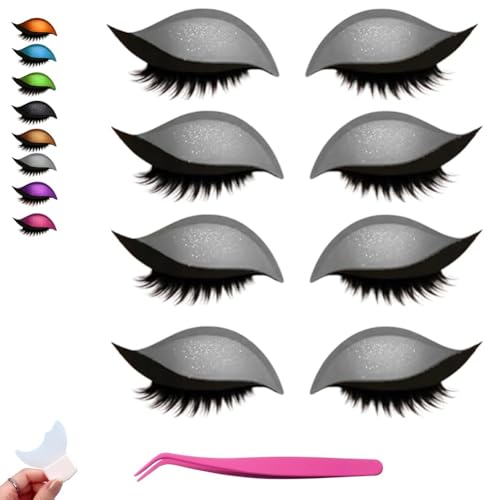 Lazy Eye Shadow Wimpernpflaster, 2-in-1 Wiederverwendbare Augen-Make-up-Aufkleber, Wiederverwendbarer 3D-Lidschatten-Aufkleber, Make-up-Wimpernaufkleber Mit Werkzeug, 3D-Electric-Eye-Make-up(Silver) von Homtrator