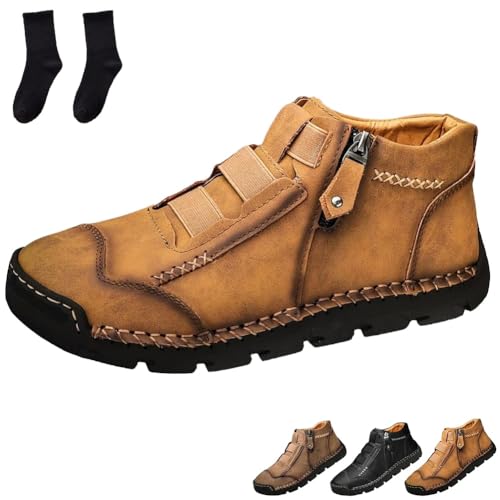 Matufit Schuhe Für Herren, Herren Echtleder Wasserdicht Rutschfest Modisch Orthopädische Schuhe Outdoor(Brown-1,6.5) von Homtrator