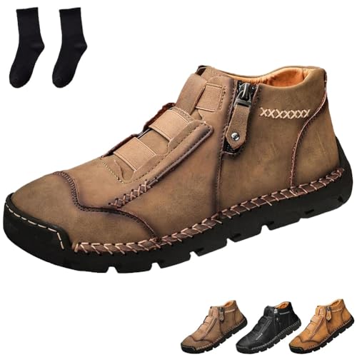 Matufit Schuhe Für Herren, Herren Echtleder Wasserdicht Rutschfest Modisch Orthopädische Schuhe Outdoor(Brown-2,6.5) von Homtrator