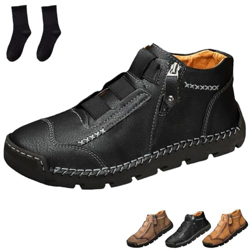 Matufit Schuhe Für Herren, Herren Echtleder Wasserdicht Rutschfest Modisch Orthopädische Schuhe Outdoor(Schwarz,6.5) von Homtrator