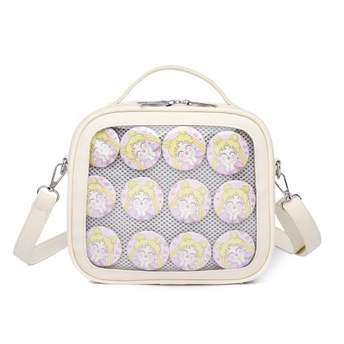 Homvik Ita Bag Anime Pin Crossbody Bag Kawaii Cute Aesthetic Handbag with Insert Display JK Uniform Lolita Shoulder Bag PU Leather, beige, Standard von Homvik