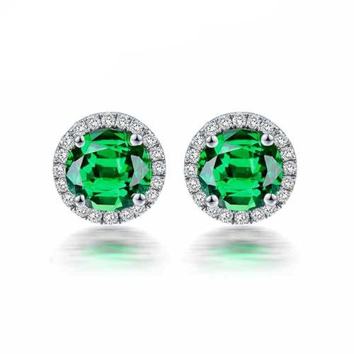Homxi 14K Weißgold Ohrringe Damen für Hochzeit, Rund mit Tsavorit 1,3 Karat und Diamant, Schmuck Ohrringe Damen Silber Grün von Homxi