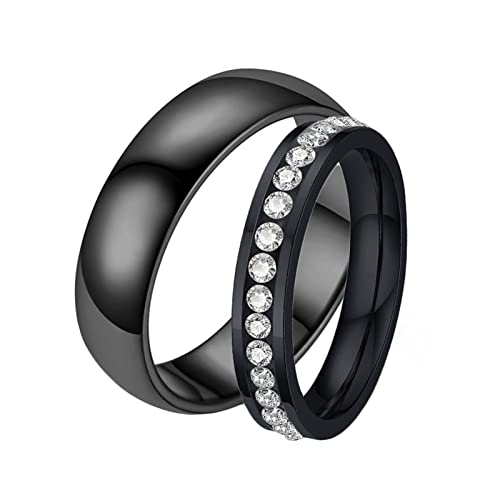 Homxi 2 Eheringe mit Gravur,Trauring Edelstahl 4/6MM Schwarz Ring mit Rund Poliert Trauringe Paar Damen 52 (16.6) + Herren 57 (18.1) von Homxi