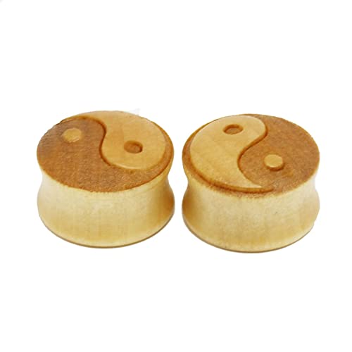 Homxi 2PCS Ohr Plug Herren 20mm,Tunnel Plugs Holz Ohrringe Plugs 3/4 inch Yin Yang Muster Plugs Ohrringe Set Braun von Homxi