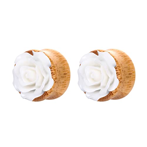 Homxi 2er Ear Plug 20mm,Plugs Ohrring Holz Plug Ohrringe Damen 3/4 inch Holz mit Rosenblüte Ear Plug Set Weiß Homxi 2er Ear Plug 20mm,Plugs Ohrring Holz Plug Ohrringe Damen 3/4 inch Holz mit Rosenblüte Ear Plug Set Weiß von Homxi