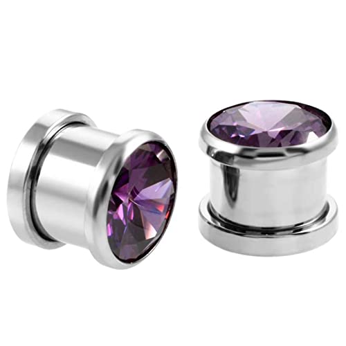 Homxi 2er Ear Tunnel Set 6mm,Ohr Plugs Chirurgenstahl 2G Herren Ohrring Plug mit Rosa Zirkonia Flesh Tunnel Set Lila von Homxi