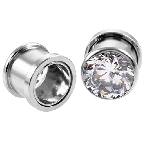 Homxi 2er Set 6mm Ear Tunnels,Ohrringe Chirurgenstahl Plug 2G Ohr Plugs Herren mit Weiß Zirkonia Ear Tunnel Set Weiß von Homxi