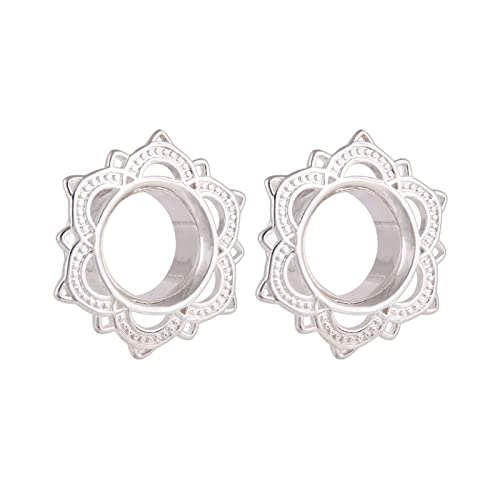 Homxi 2er Tunnels 8mm,Chirurgenstahl Plug Ohrringe Plugs Damen 0G mit Vintage Blume Tunnel Ohrring Set Silber von Homxi