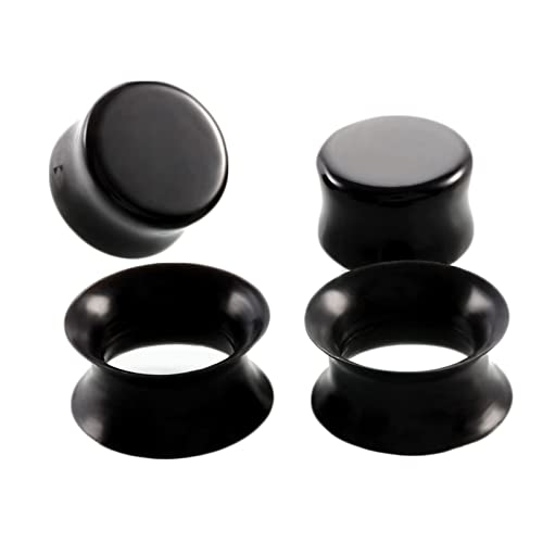 Homxi 4er Set 12mm Ear Tunnels,Flesh Silikon/Stein Tunnel 1/2 inch Ohr Plug Herren Schwarz Stein und Hoop Ohrringe Tunnel Set Schwarz von Homxi