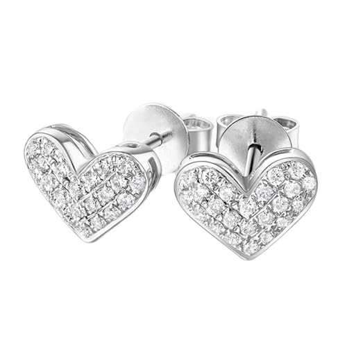 Homxi 9 Karat Weißgold Ohrringe Damen für Hochzeit, Herz mit Diamant, Schmuck Silber Damen Ohrringe von Homxi