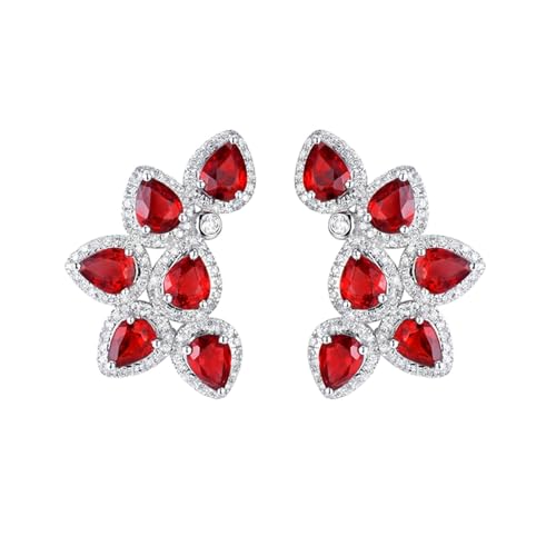 Homxi 9 Karat Weißgold Ohrringe Damen für Hochzeit, Wassertropfen mit Erstellter Rubin und Diamant, Schmuck Frauen Silber Rot Ohrringe von Homxi