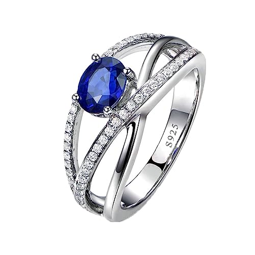 Homxi 925 Silber Ringe Damen Verlobung,Engagement Ring 4 Zinken mit Oval Blau Zirkonia Ring Damen Hochzeit Silber Größe 58 (18.5) von Homxi