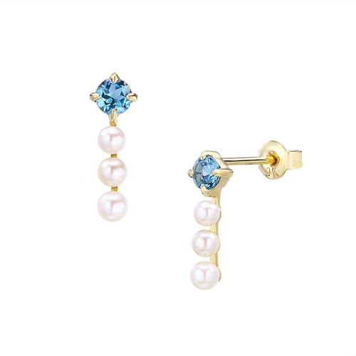 Homxi 9K Gold Ohrringe Hochzeit für Damen, Perlen und Topas, Schmuck Damen Gold Hellblau Ohrringe von Homxi