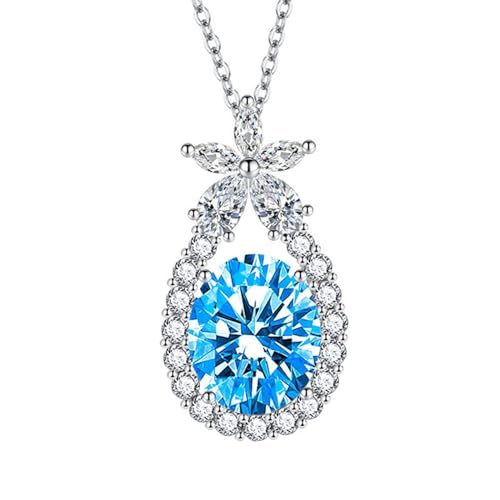 Homxi Anhänger Halskette Blau Damen,Anhänger Kette Kupfer Mädchen Oval mit Zirkonia Kettenanhänger Blau von Homxi