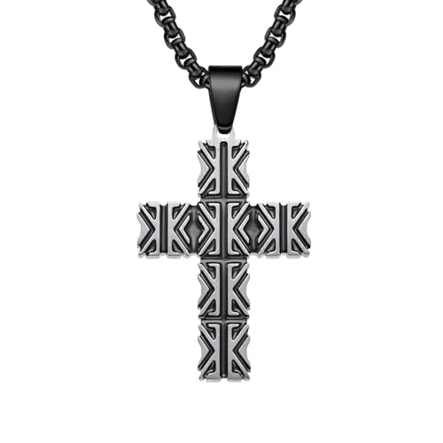 Homxi Anhänger Halskette Damen Herren Schwarz,Halskette Herren Edelstahl mit Anhänger Kreuz mit Geometrisch Kette Anhänger Schwarz von Homxi
