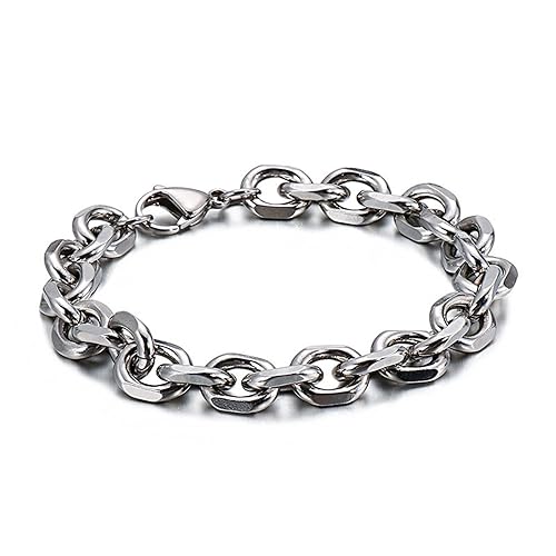 Homxi Armbänder Silber Herren,Herren Armband Edelstahl 9MM Kabelkette Armbänder Herren 20 cm von Homxi