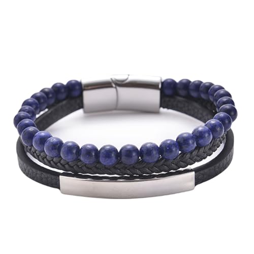 Homxi Armband Damen Herren mit Steinen,Bead Armband Damen 6MM Perlen mit Doppellagigem Geflochtenem Leder Saphir Armband Perlen Herren Schwarz Blau Homxi Armband Damen Herren mit Steinen,Bead Armband Damen 6MM Perlen mit Doppellagigem Geflochtenem Leder Saphir Armband Perlen Herren Schwarz Blau von Homxi
