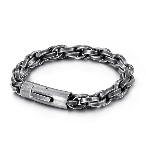 Homxi Armreif Herren Antikes Silber,Armband Herren Edelstahl 9MM Kette Herren Armbänder 20.5CM von Homxi