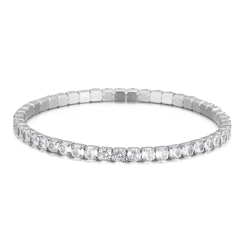 Homxi Armreifen Damen Silber Weiß,Armband Damen Edelstahl Rund mit Zirkonia Armbänder Damen 20 cm von Homxi