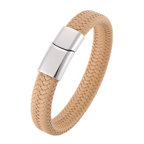 Homxi Armreifen Herren Gelb,Kette Armband Edelstahl Herren Geflochtenes Leder Armband Herren 20.5CM von Homxi