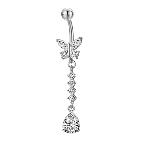 Homxi Bauchnabelpiercing 11.5mm,Schmetterling mit Wassertropfen Weiß Zirkonia Bauchnabelpiercing Damen Bauchnabelpiercing Edelstahl Hängend Weiß von Homxi