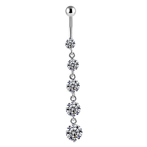 Homxi Bauchnabelpiercing 5mm Edelstahl,Lang mit Rund Weiß Zirkonia Bauchnabelpiercing Rostfrei Set Bauchnabelpiercing Damen Weiß von Homxi