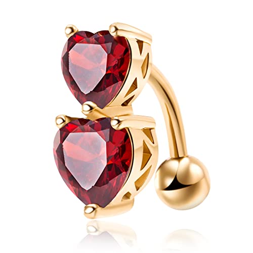 Homxi Bauchnabelpiercing 8mm,Doppelherzen Rot Zirkonia Bauchnabelpiercing Set für Damen Bauchnabelpiercing aus Edelstahl Rot Gold von Homxi