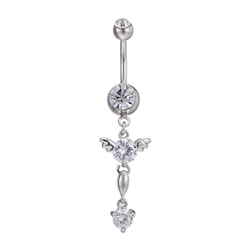 Homxi Bauchnabelpiercing Chirurgenstahl 13mm,Rund mit Flügel Weiß Zirkonia Bauchnabelpiercing Edelstahl Hängend Bauchnabelpiercing Set für Damen Weiß von Homxi