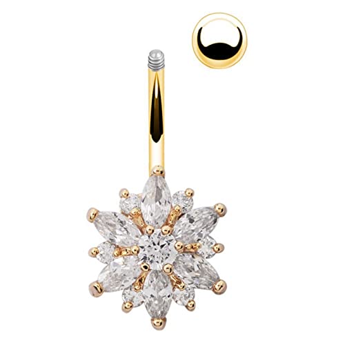 Homxi Bauchnabelpiercing Chirurgenstahl 15mm,Blume Weiß Zirkonia Bauchnabelpiercing für Damen Bauchnabelpiercing Rostfrei Set Weiß von Homxi