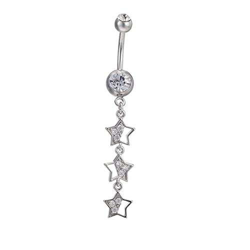 Homxi Bauchnabelpiercing Chirurgenstahl 8mm,Stern Weiß Zirkonia Bauchnabelpiercing Set für Damen Edelstahl Bauchnabelpiercing Hängend Silber von Homxi