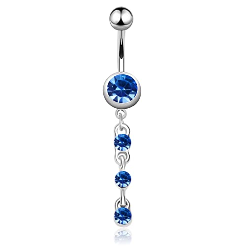 Homxi Bauchnabelpiercing Edelstahl Hängend Bauchnabelpiercing Damen,Lang mit Rund Blau Zirkonia Bauchnabelpiercing Blau von Homxi