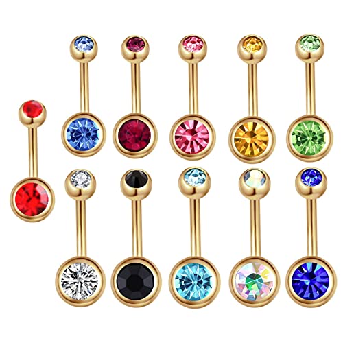 Homxi Bauchnabelpiercing Set 14G,Bauchnabelpiercing 11er Set Bauchnabelpiercing Banane Chirurgenstahl Rund Zirkonia Mehrfarbig Damen Bauchnabelpiercing Gold Bunt von Homxi