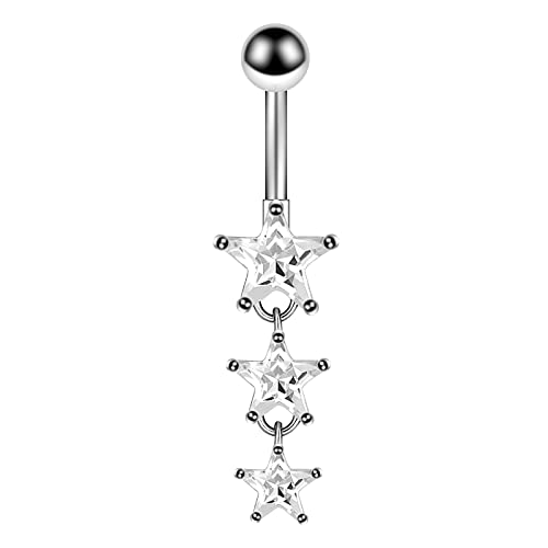 Homxi Bauchnabelpiercing aus Edelstahl Bauchnabelpiercing für Damen,DREI Sterne Weiß Zirkonia Hängender Bauchnabelpiercing Weiß von Homxi