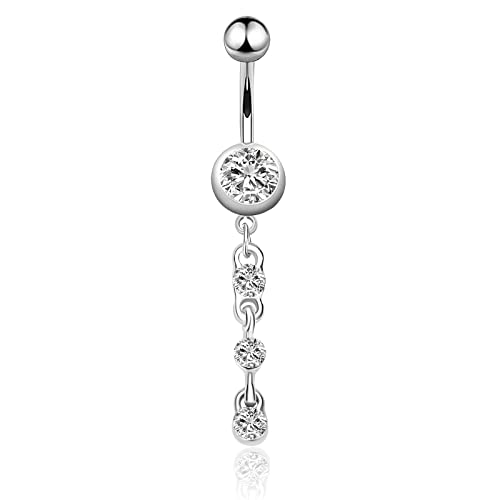 Homxi Bauchnabelpiercing für Damen Edelstahl Bauchnabelpiercing,Lang mit Rund Weiß Zirkonia Piercing Bauchnabelpiercing Weiß von Homxi