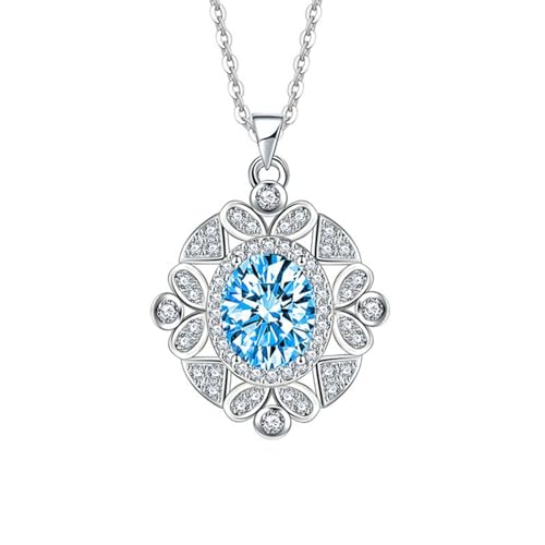 Homxi Blau Halskette für Anhänger Mädchen,Halskette Frauen Kupfer mit Anhänger Blume und Oval mit Zirkonia Anhänger Halsketten Blau von Homxi