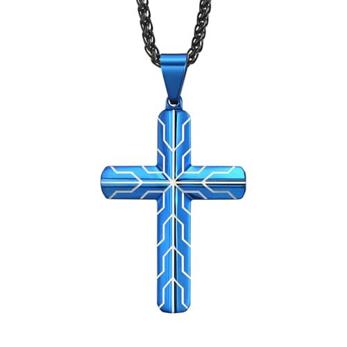 Homxi Blau Halskette mit Anhänger Männer,Anhänger Kette Edelstahl Herren Kreuz Kettenanhänger Blau von Homxi