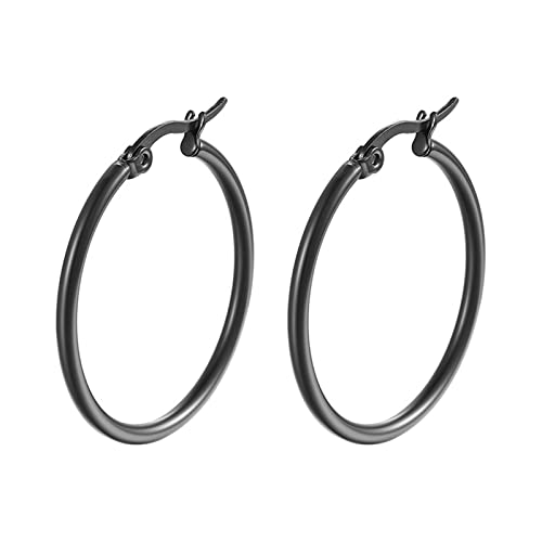 Homxi Creole Ohrringe,Ohrringe Schwarz Edelstahl 10MM Kreis Ohrringe Creolen Schwarz von Homxi