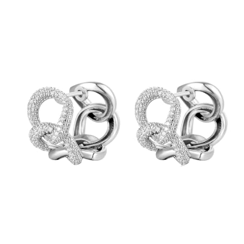 Homxi Creolen Damen Ohrringe,Kupfer Ohrringe für Damen Ohrringe Hohl Geometrisch mit Zirkonia Damenohrringe Silber von Homxi