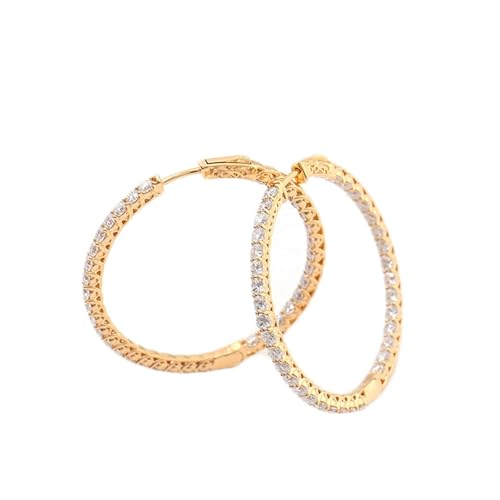 Homxi Creolen Ohrringe 9K Gelbgold Damen, 40MM Rund mit Moissanit, Gold Damen Ohrringe von Homxi