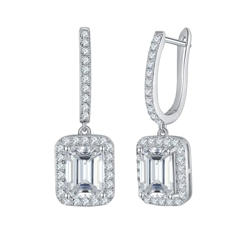 Homxi Damen 18 K Weißgold Ohrringe Hochzeit, 4 Zinken 6x8MM Rechteck mit Moissanit 2 Karat, Schmuck Silber Damen Ohrringe von Homxi