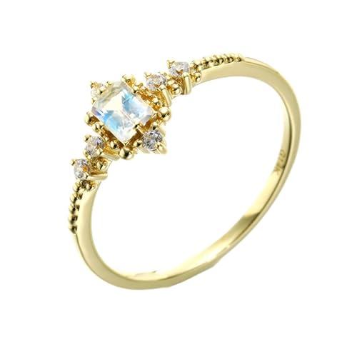Homxi Damen 585 Gold Trauringe, Rechteck mit Mondstein und Moissanit, Verlobungsringe Eheringe Damen Ring Gold Groß 49 (15.6) von Homxi