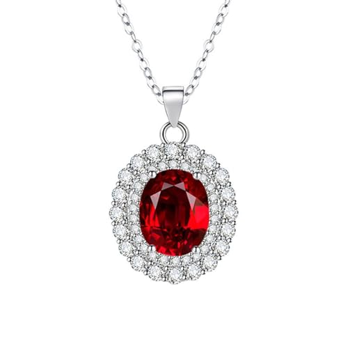 Homxi Damen Anhänger Halskette Rot,Kupfer Halskette mit Anhänger Oval mit Zirkonia Anhänger Kette Rot von Homxi