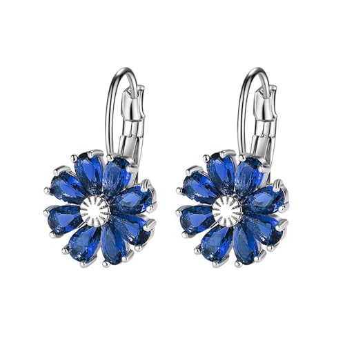 Homxi Damen Baumeln Ohrringe,Ohrringe Legierung Damen Ohrringe Blume mit Zirkonia Ohrringe Blau Silber von Homxi